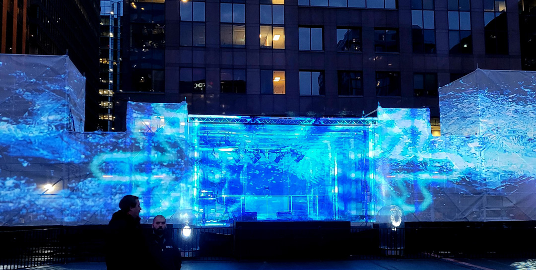 OSE's stage projection design floods the Fire & Ice performance stage with a blue ice-like theme